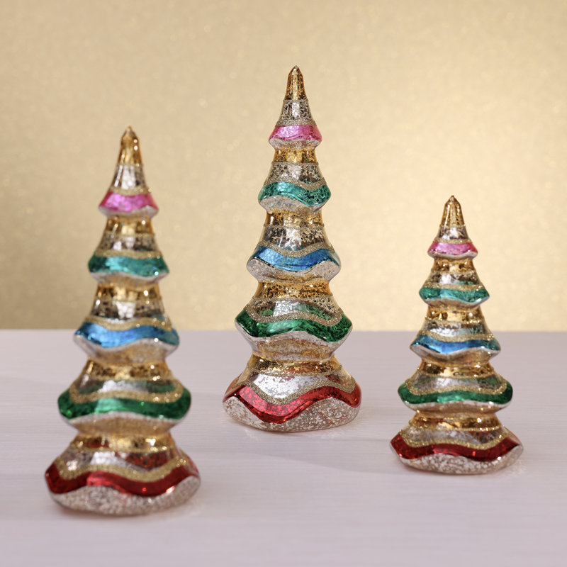 Sapins de table en verre multicolores « Christmas Sparkle Pop », ensemble de 3