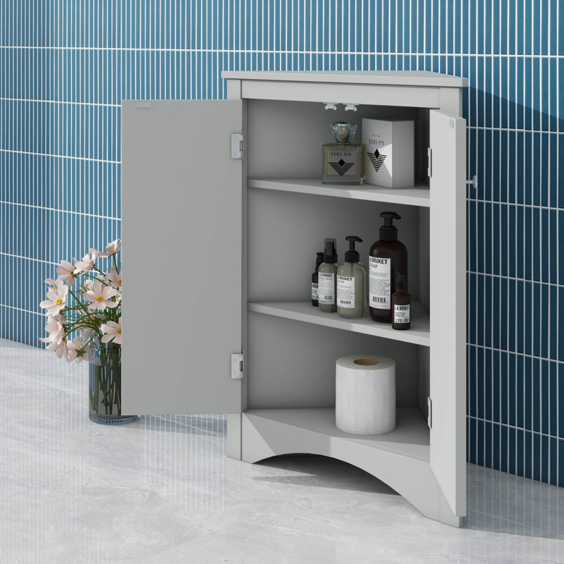 Armoire de rangement triangulaire pour salle de bain avec tablettes réglables, modèle de plancher autoportant idéal pour la cuisine à domicile