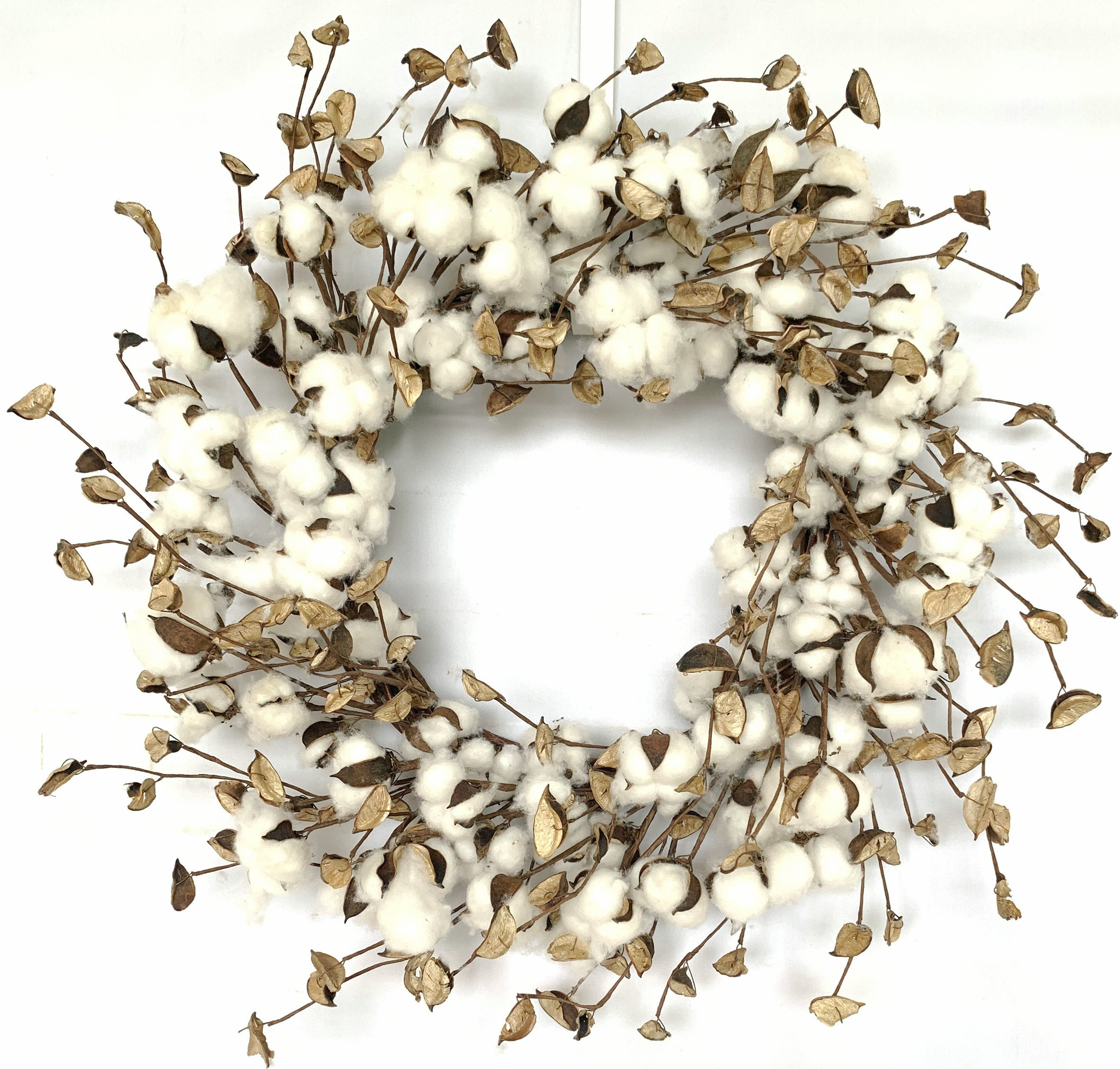 Primrue 24 Farmhouse Rustic Cotton Fall Harvest Wreath for Front Door & Reviews | Wayfair