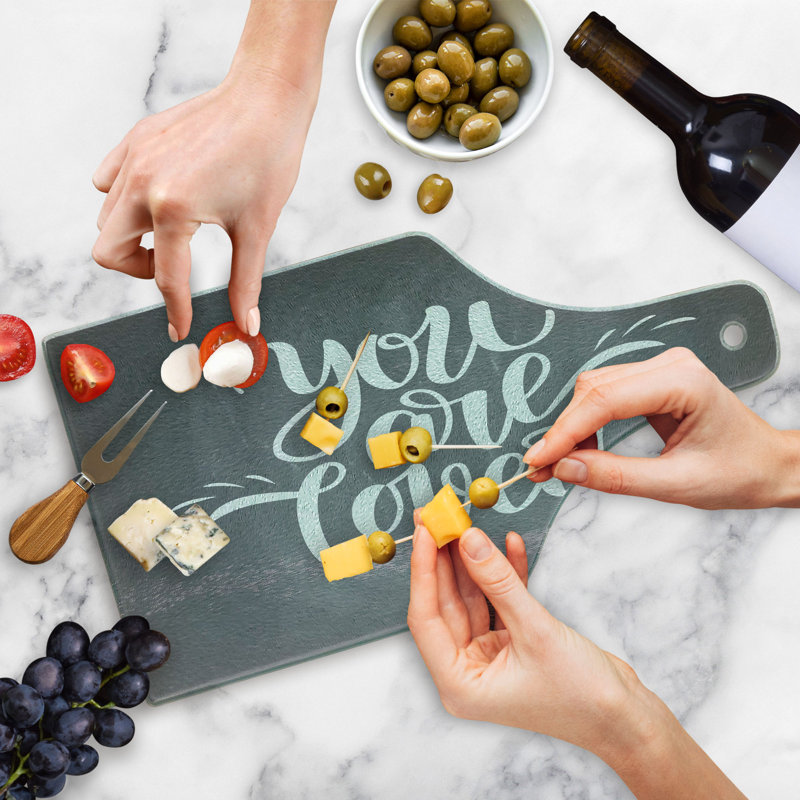 Ambesonne You Are Loved Tempered Glass Cutting Board Text on Chalkboard Grey White