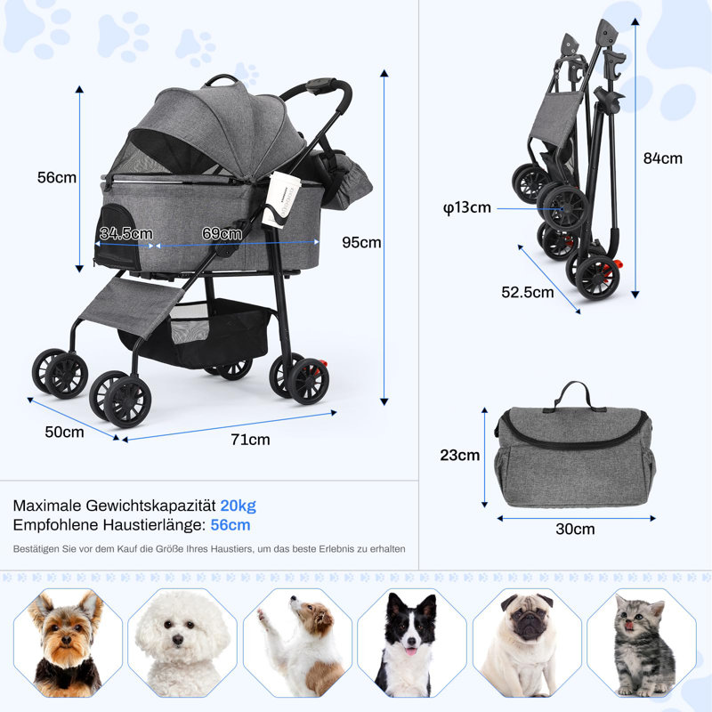 Foldable Pet Stroller, Grey