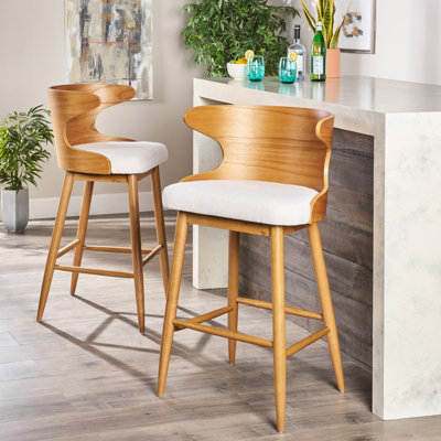 Tabouret de bar de style Mid-Century, revêtement en tissu beige, bois d'hévéa, l 23,23 po x P 20,6 po x H 41,41 po, housse en tissu deux styles, fiable H 23 po x P 21 po