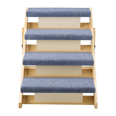 4-Step Solid Wood Pet Stairs with Non-Slip Cushioned Steps, Stable Pet Step Ladder for Small to Large Dogs and Cats Up to 150 Pounds, Ideal for Beds Sofas and Cars
