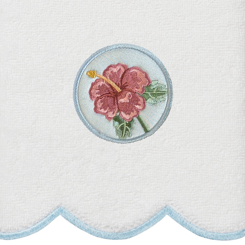  100% Turkish Cotton MAUI Scallop 3PC Embellished Towel Set, 3 Piece Towel Set, White/Blue