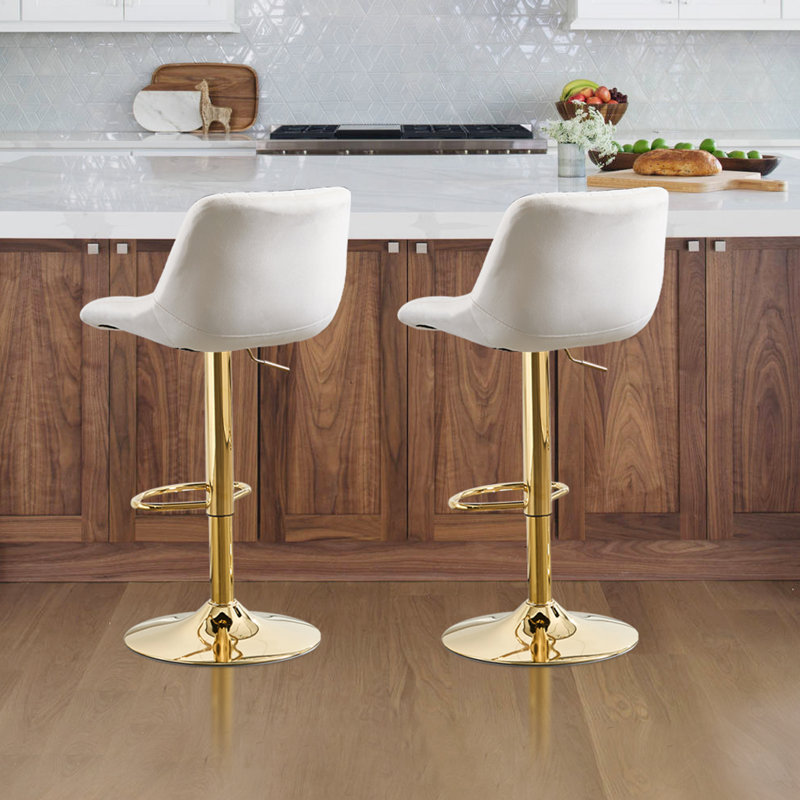  Swivel Adjustable Height Bar Stools with Backs Set of 2, Cream Seat/ Gold Frame, 2