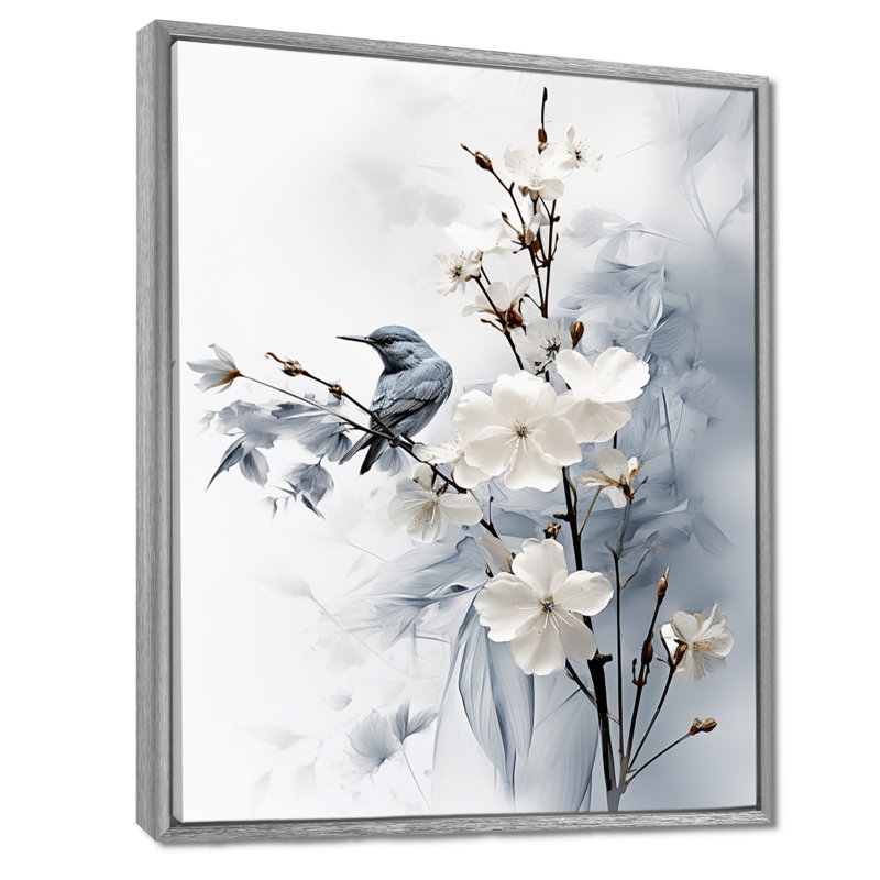 Hoppert Asian Art Apple Blossom Sumi VI - art mural asiatique, H 32 po x l 24 po x P 1 po, Cadre argenté flottant