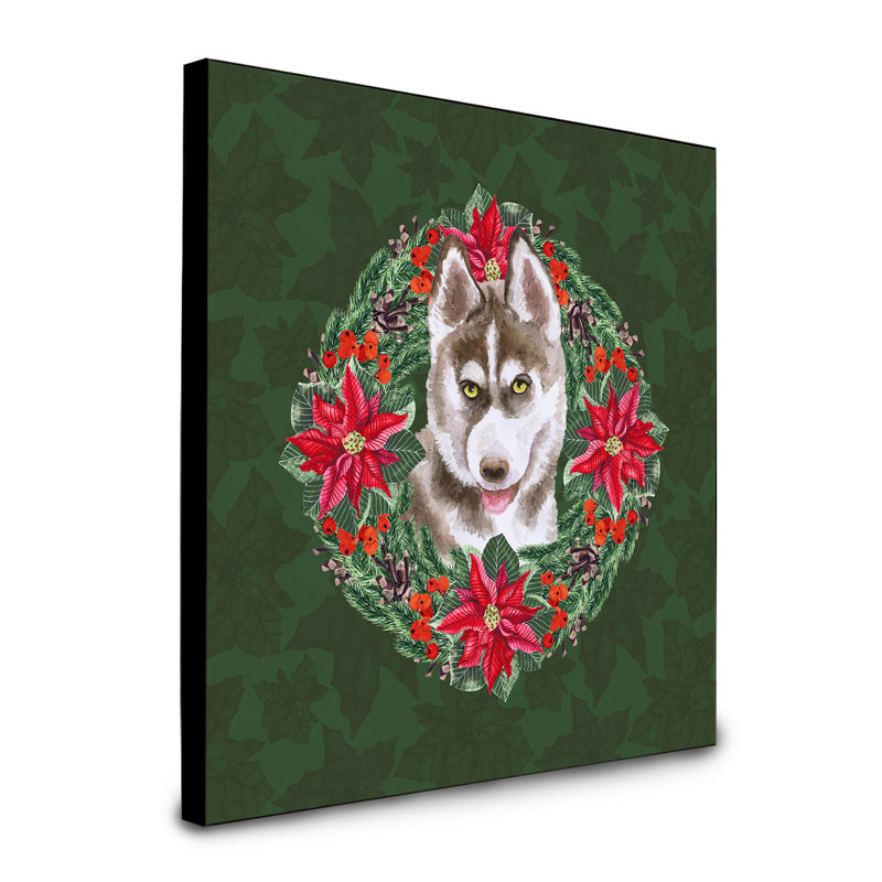 Panneau mural d’art à couronne poinsetta Fabrienne, Husky sibérien brun