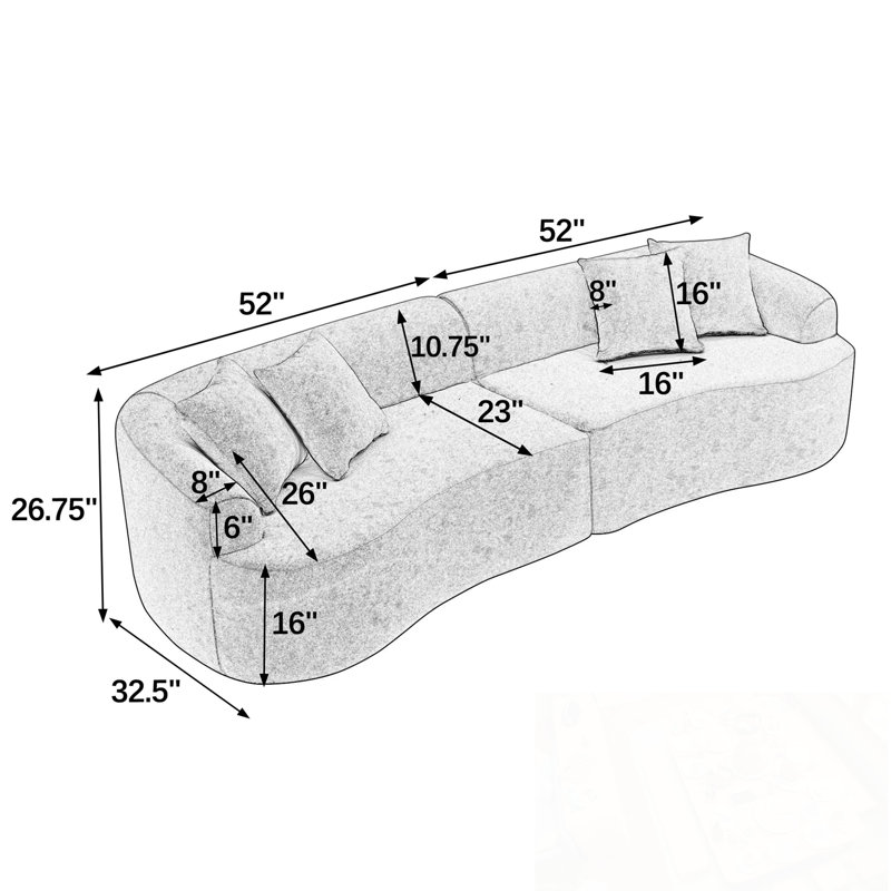 Sectional Sofa With Pillows, Gray Polyester Blend