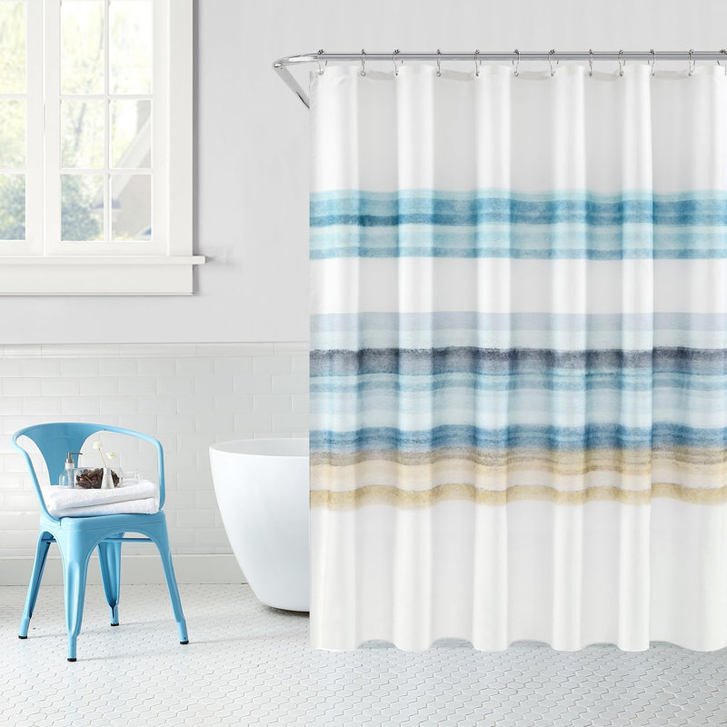 Blue and Orange Ombre Striped Fabric Shower Curtain 72x72