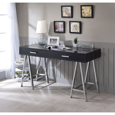 Coleen Black High Gloss & Chrome Finish Writing Desk W/USB