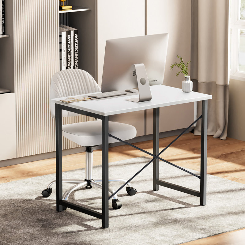 47 Inch Metal Base Writing Desk, White, 29.69" H x 47" W x 19.69" D