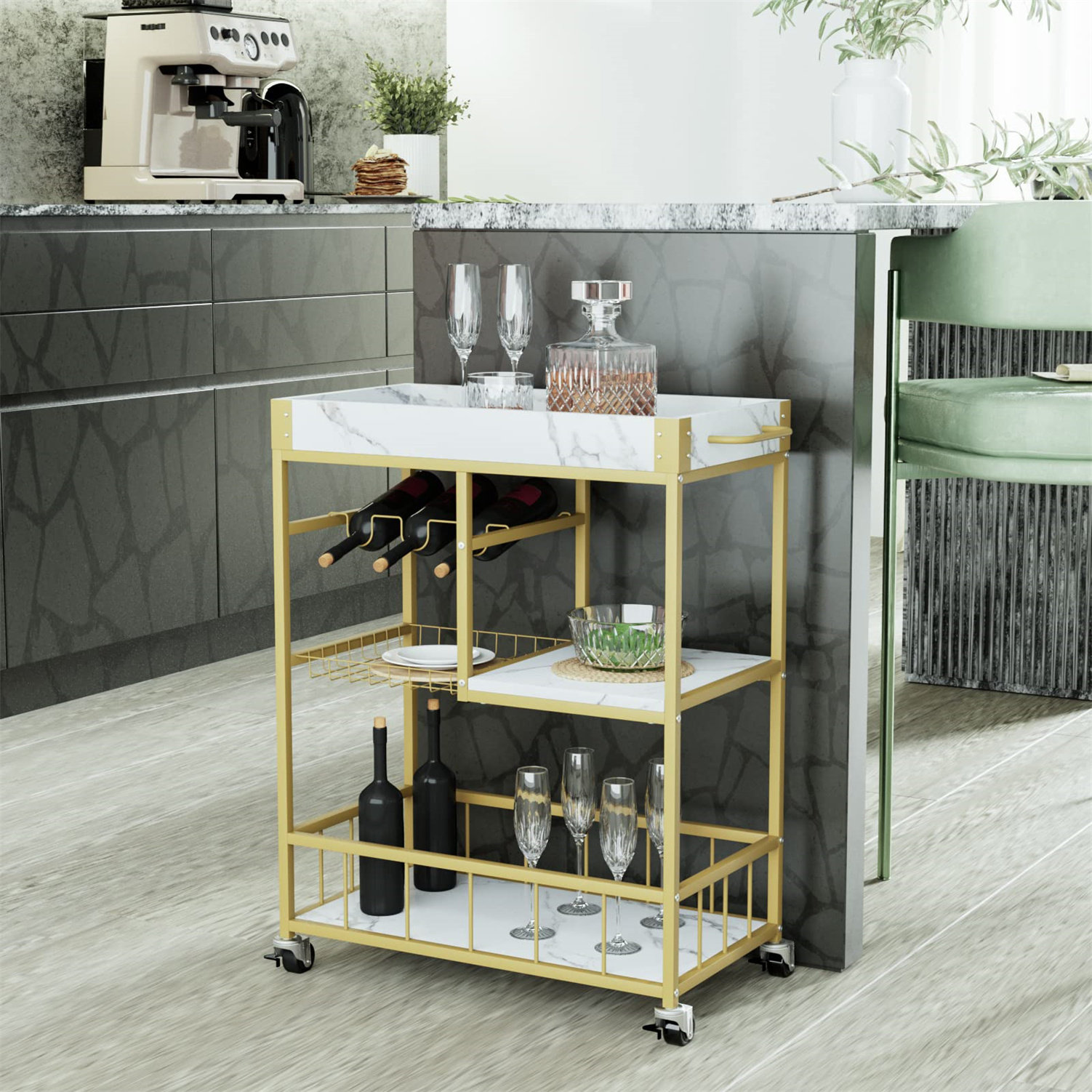 Mercer41 Chrissi Metal Bar Cart | Wayfair