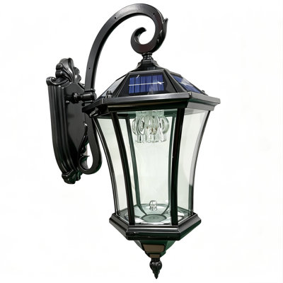 Solar Wall Lantern Outdoor, Clear Glass And Aluminum Black Btsf