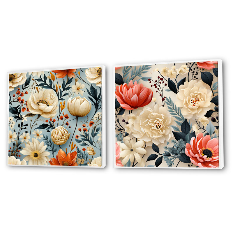 Ensemble de 2 bohèmes floraux Boho, H 16 po x l 33 po, Cadre flottant blanc