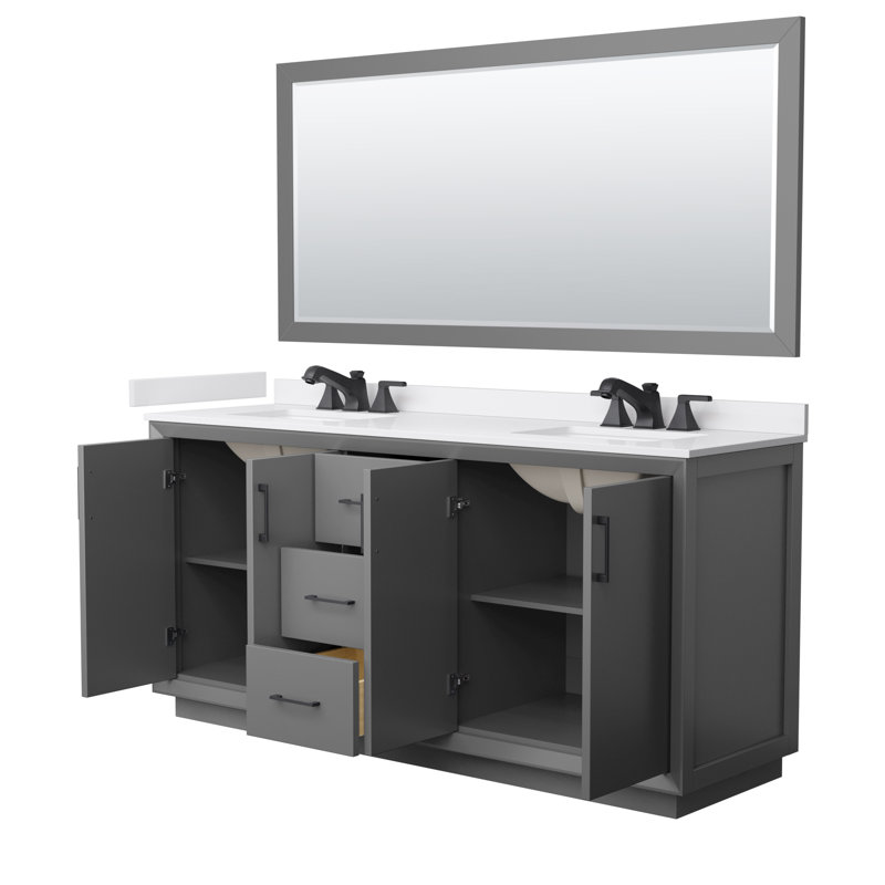 Strada 72'' W Double Vanity, Light Green, Brushed Nickel, White Cultured Marble