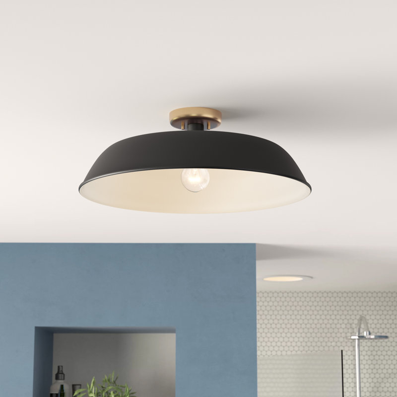 Plafonnier semi-encastré 1 lumière Bethany, Laiton bruni, Noir mat, H 7 po x l 19,88 po x P 19,88 po