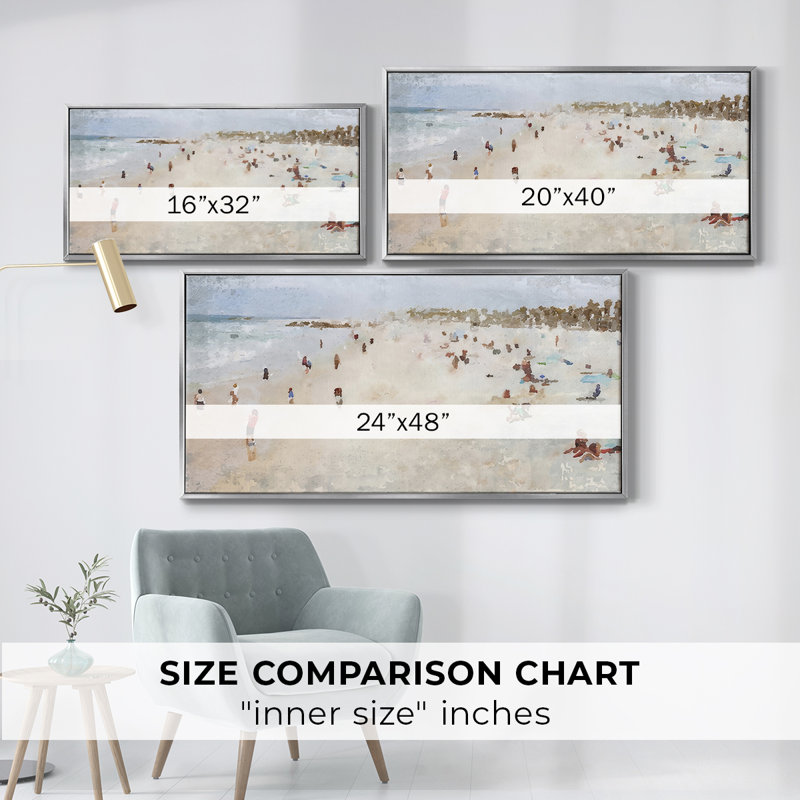 «Fun On the Beach I», toile tendue avec châssis, prête à être accrochée, Argent argent, H 21 po x l 41 po