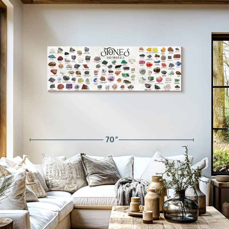 Pierres et minéraux - impression sur toile tendue, H 18 po x l 54 po x P 1,25 po