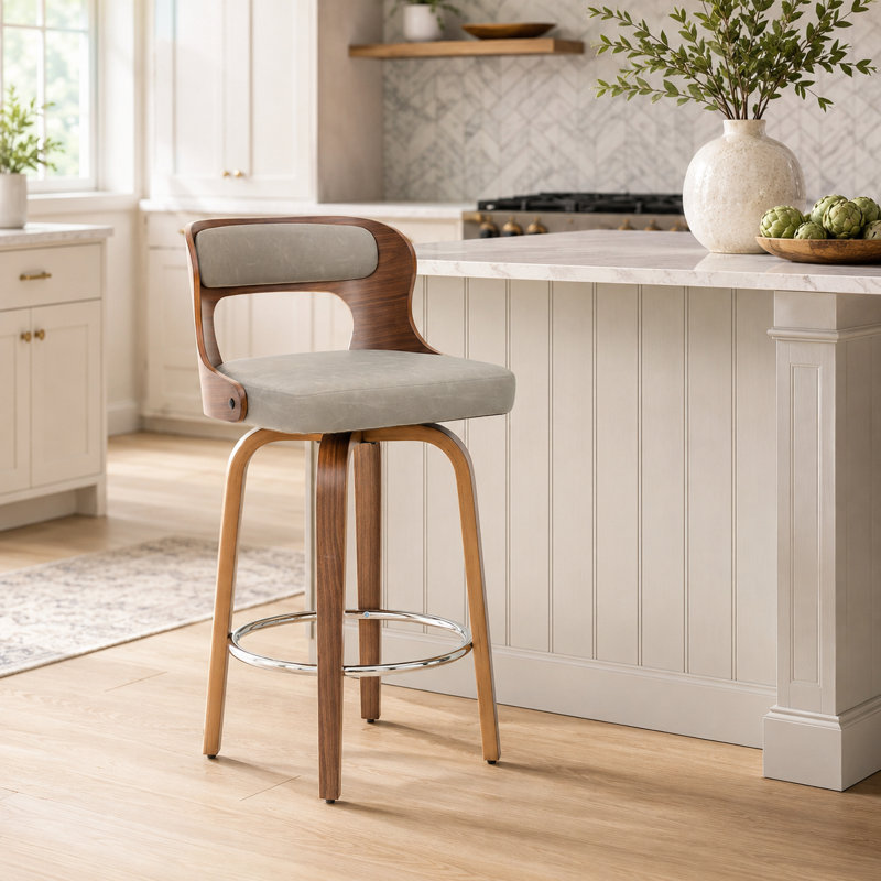 Swivel Faux Leather Counter Height Bar Stools, Darkgray, 1