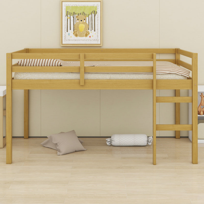 Sturdy Wooden Loft Bed with Ladder & Strong Slat Support, Natural
