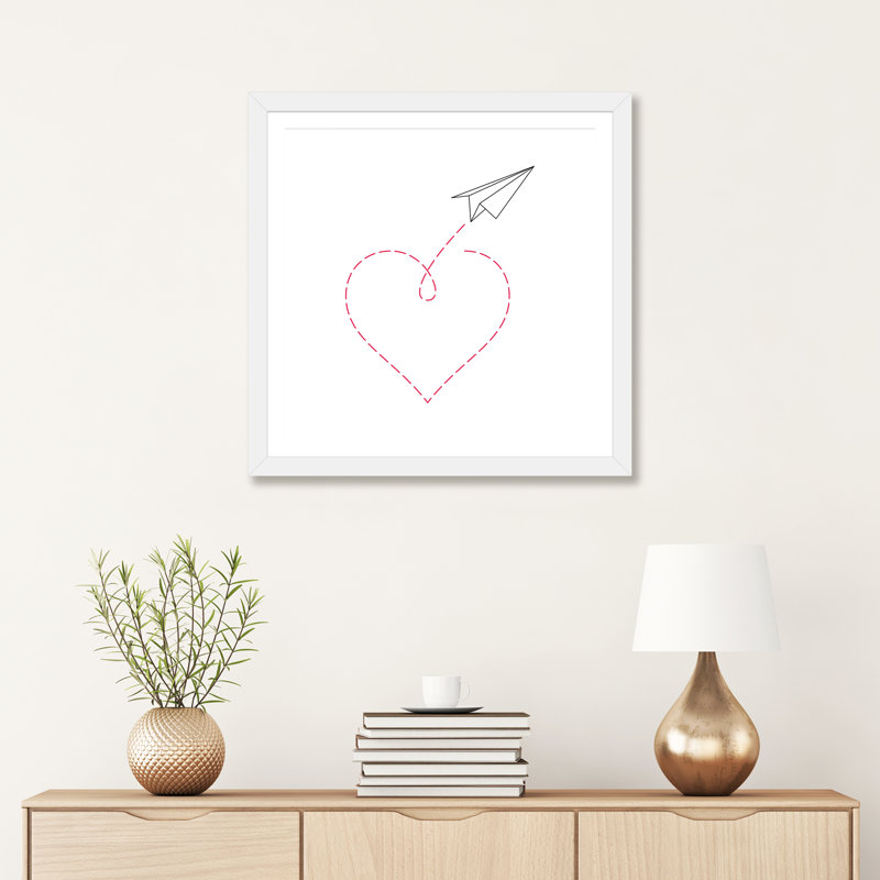 «Paper Plane & Heart I», reproduction d'impression, H 24 po x l 24 po x p 1 po, Papier encadré blanc, Blanc