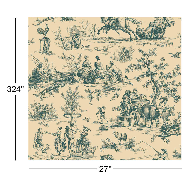 Ashford Toiles Toile Wallpaper Roll, Blue/Tan