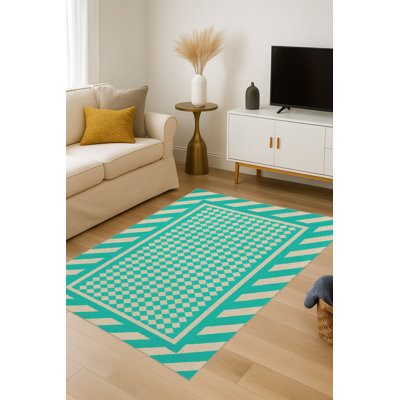 Tapis tissé traditionnel bleu sarcelle Mosso