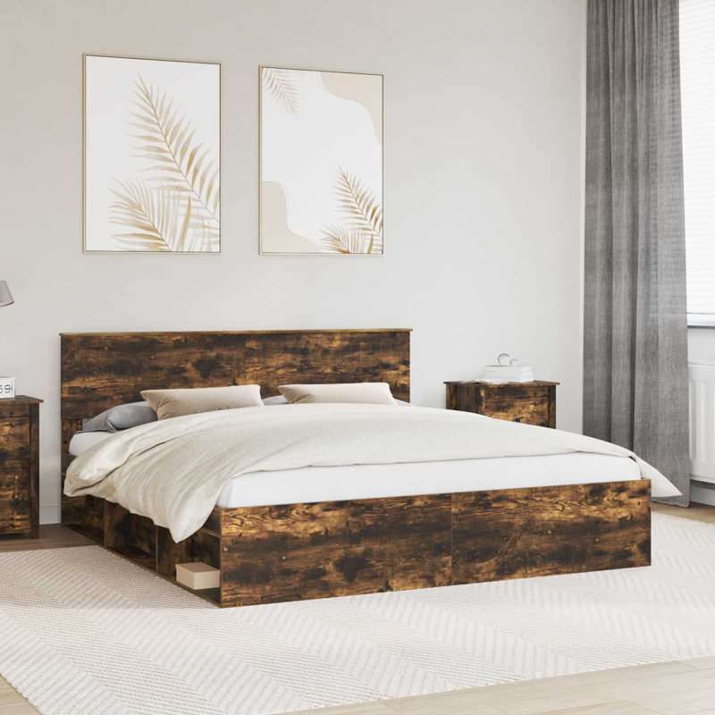 Solid Wood Bed Frame, Kingsize (5'), Smoked Oak