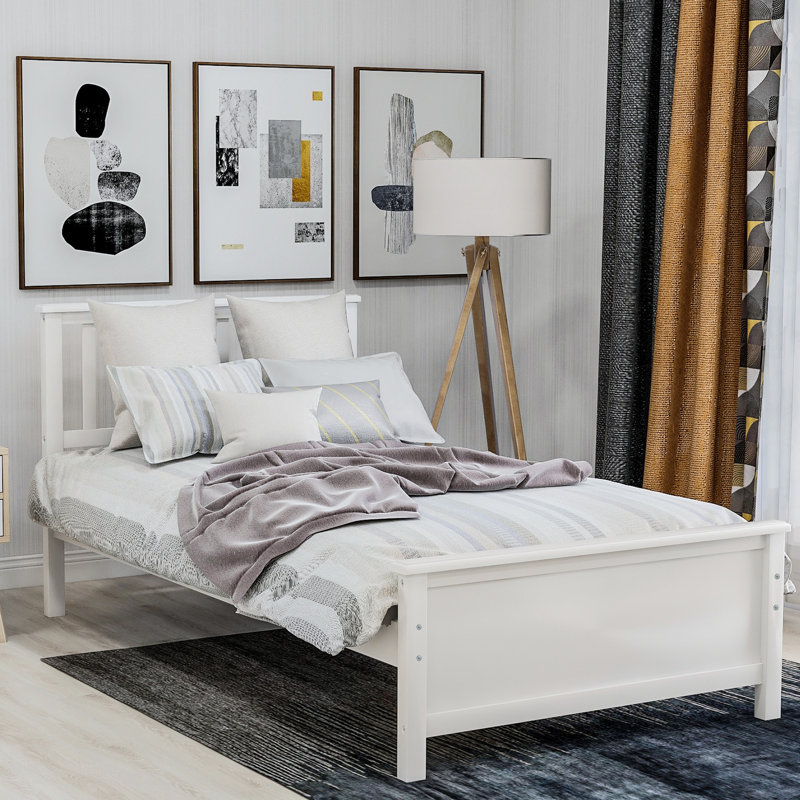Lit plateforme en bois massif blanc avec tête de lit et lattes stables