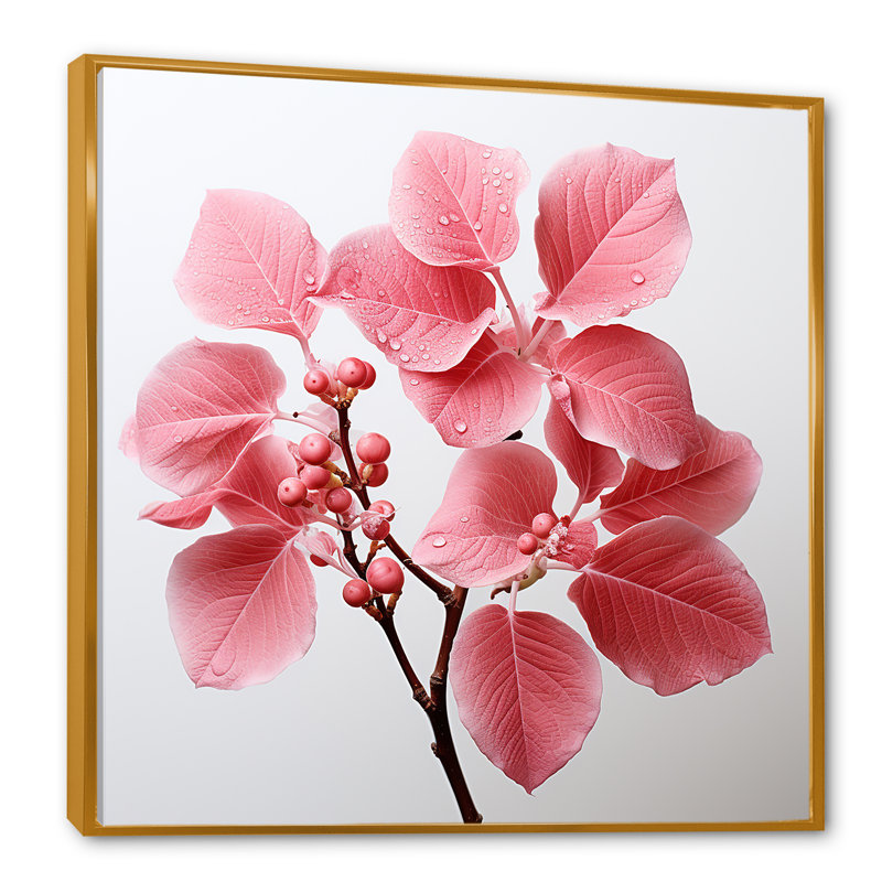 «Pink Leaves Rose Radiance» sur toile, H 24 po x l 24 po x P 1 po, Cadre flottant doré