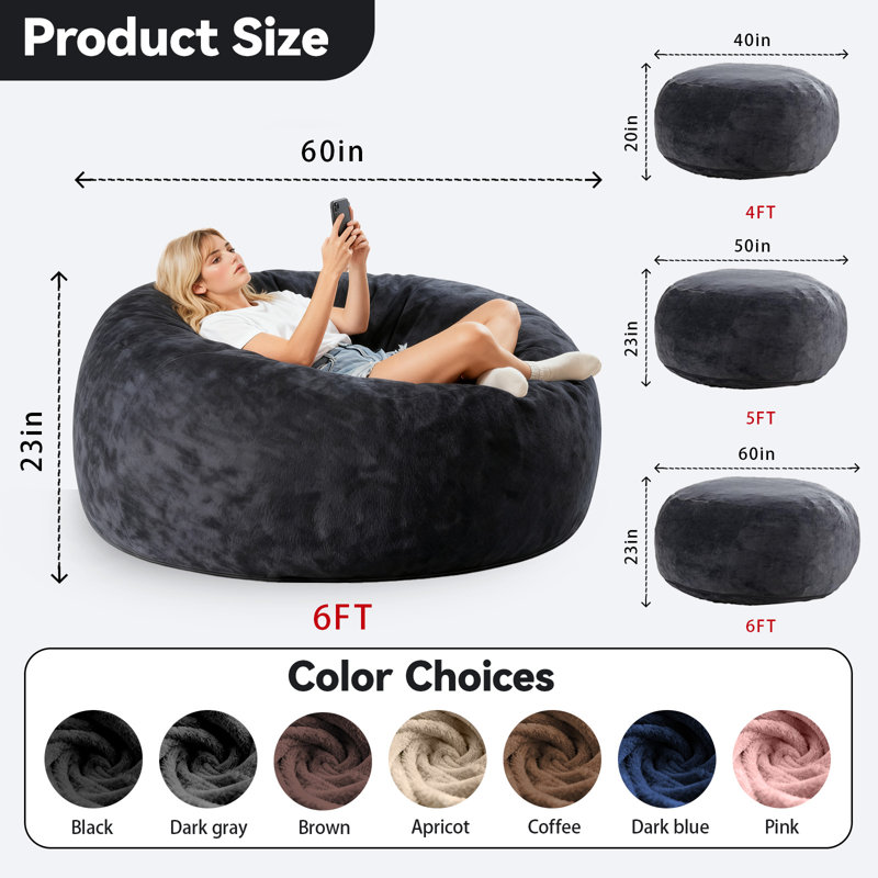 Fauteuil à billes pour adulte de 4 pieds de haut, contient un rembourrage pour fauteuil à billes, un fauteuil en mousse à mémoire de forme, une housse lavable en flanelle douce, un siège de lecture idéal pour la chambre à coucher et le dortoir