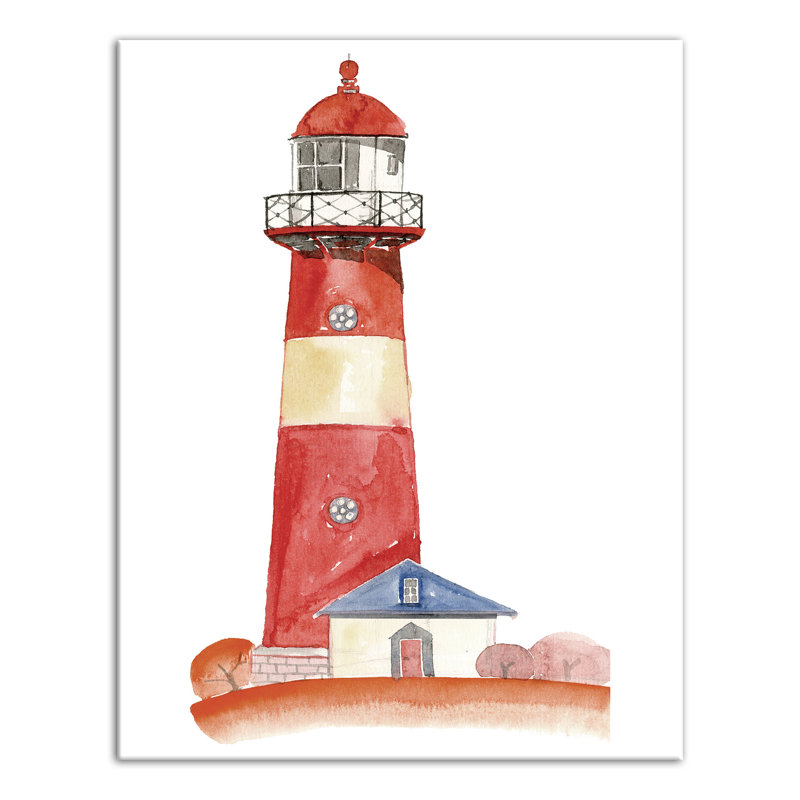 Phare rouge sur toile, H 14 po x l 11 po x P 1,25 po