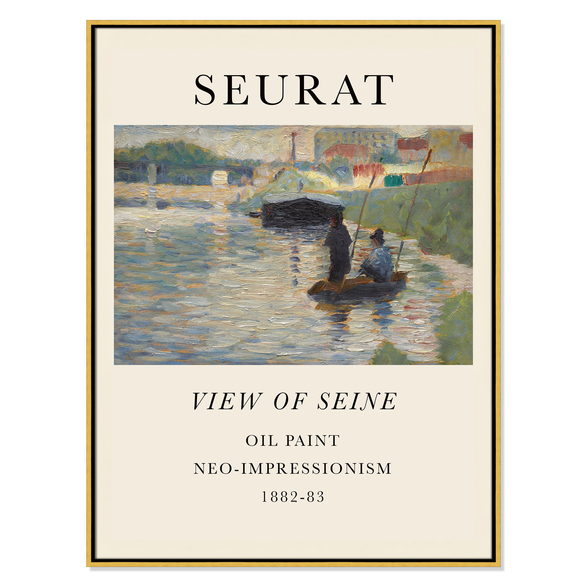 View Of Seine by Georges Seurat, 41.5" H x 31.5" W x 2" D, Gold Floater Frame, No