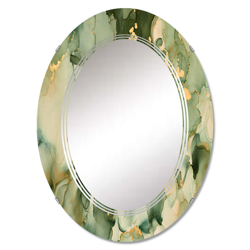 Miroir mural vert abstrait avec art fluide, 30 po x 20 po