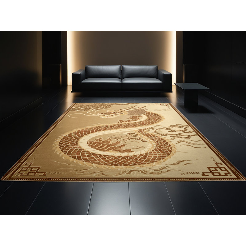 Tapis oriental doux et moelleux de style oriental Eilerman - reliure beige, Rond 4 pi