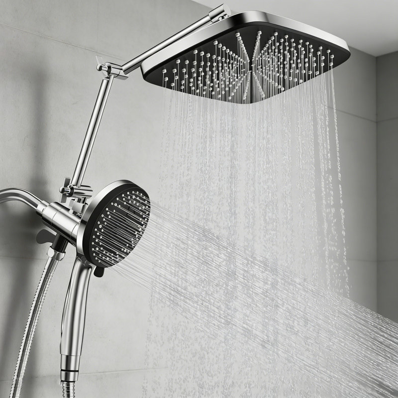 12" Rain Shower Head， 9-Mode Handheld Spray Combo, Adjustable Extension Arm, 59'' Extra Long Shower Hose, Chrome