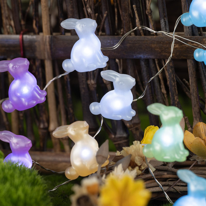 Battery-Operated Easter LED Rabbit String Lights with Remote
