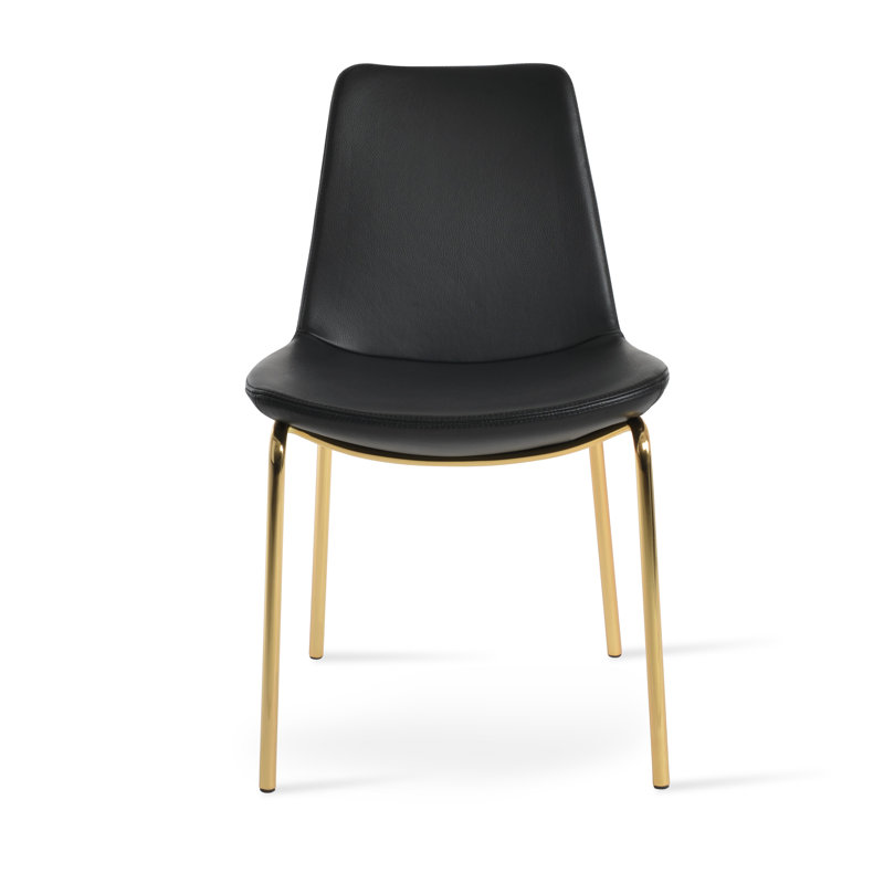 Chaise de salle à manger Eiffel Harris, Similicuir noir, Laiton