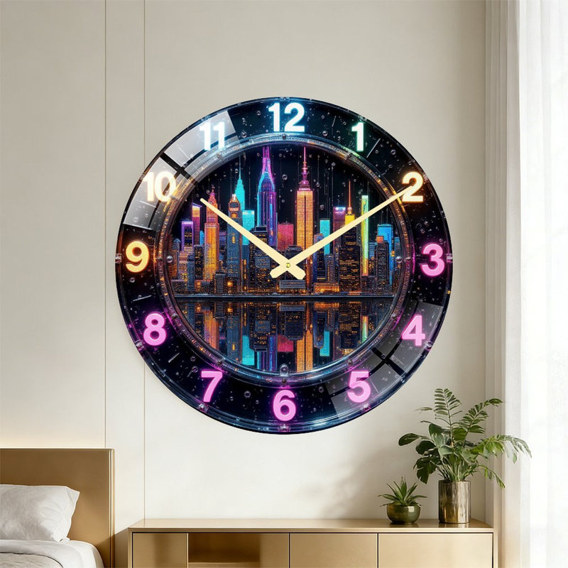 Horloge murale élégante avec art de l'horizon de New York - horloge murale moderne en verre de 24 po