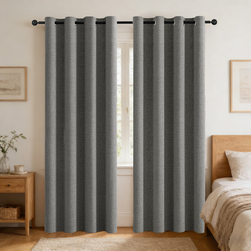 100% Blackout Curtains, Linen Textured, Grommet Top, Room Darkening Curtains & Drapes, 52" W x 108" L