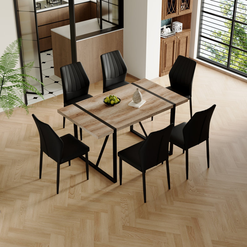 Ensemble de table de salle à manger moderne 55,1 po avec chaises en cuir synthétique, ensemble de cuisine et de salle à manger, 4 ou 6 chaises