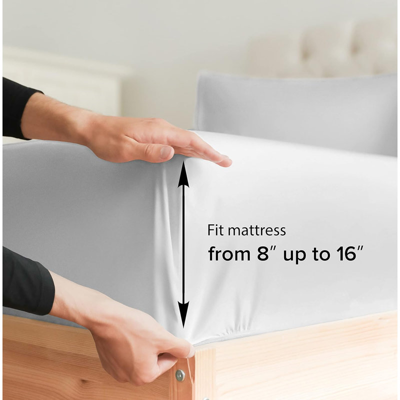 Fitted Sheet Only, Soft Cooling Bed Sheet, Breathable Hotel Luxury Bedding, Deep Pocket 8–16 Inch Mattress Fit, White