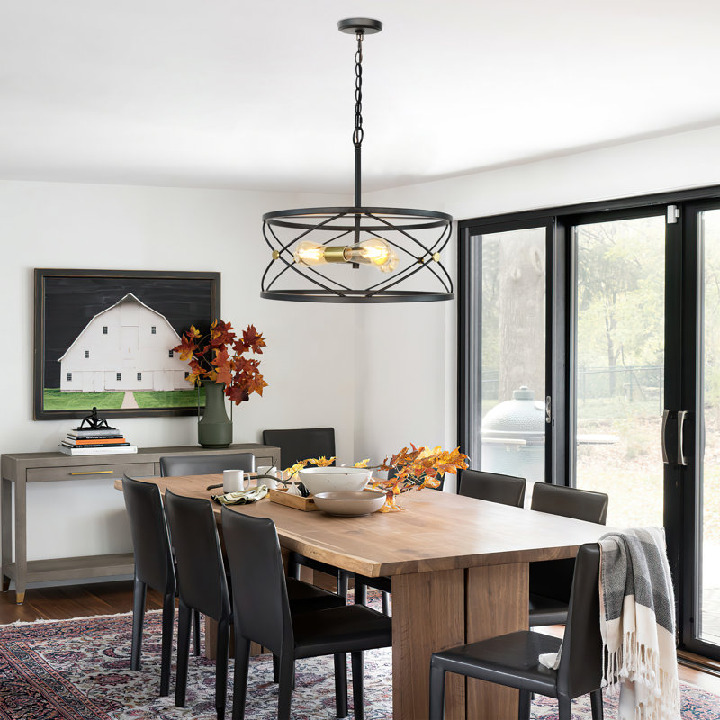 ROCUNSI 3-Light Black Metal Cage Pendant – Farmhouse Kitchen Island Light, Adjustable Height, E26 Base, Dimmable