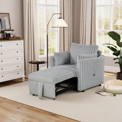 Convertible Sofa Bed Chair Pullout Single Sleeper Chair Bed With Usb And Pillows For Living Room, Grey