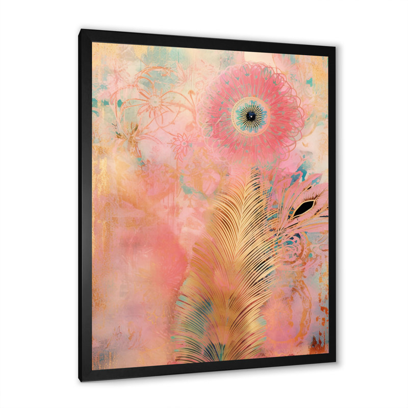 «Boho Glam Gold Feather», impression sur toile, H 32 po x l 16 po x P 1 po, Cadre simple noir