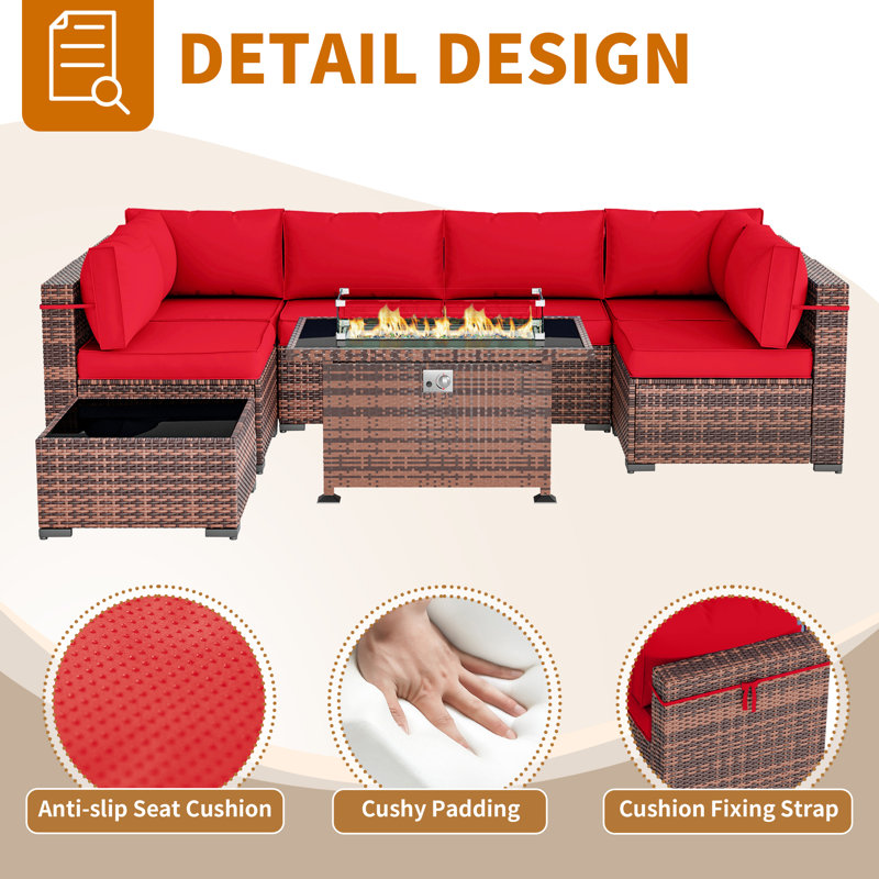 Ceilia Wicker 6 - Person Modular Patio Conversation Set with Cushions, Red