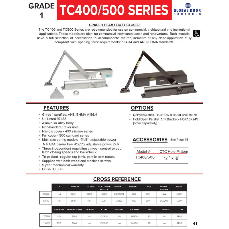 Commercial ADA Grade 1 Door Closer in Aluminum and Duronodic With Adjustable Sizes 1-4, Duronodic