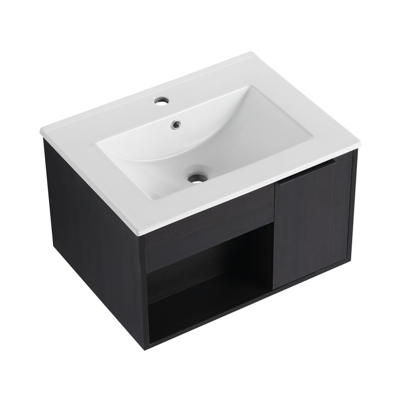 Meuble-lavabo mural flottant avec lavabo en céramique, 24" W