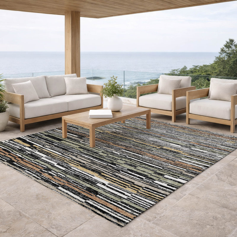 Machine Washable Indoor/Outdoor Chantille ACN2908 Striped Rug, 10' x 14', Black