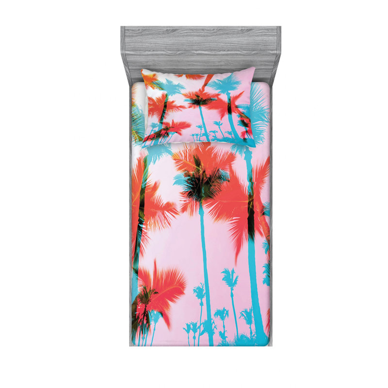 Ensemble de draps floral sapin de noix de coco, Ensemble de draps pour lit simple avec drap-housse
